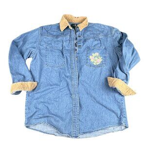 Vintage Hunt Club Denim Shirt with Corduroy Collar & Embroidered Pocket | Size S